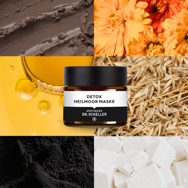 Stimmungsbild der Detox Heilmoor Maske, mit Inhaltsstoffen