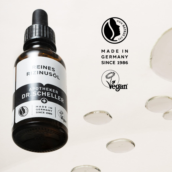 Stimmungsbild der Textur und Flasche von dem Reinen Rizinusöl